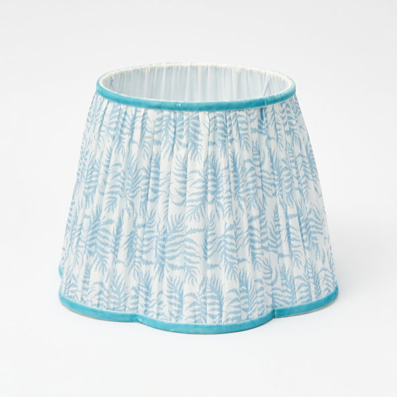 Rattan Blanche Lamp with Soft Blue Fern Lampshade (30cm)