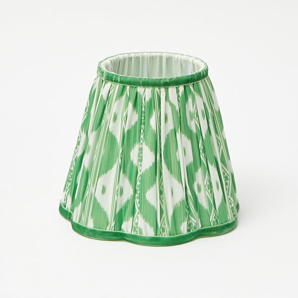 Tall Rechargeable Lamp with Green Ikat Lampshade
