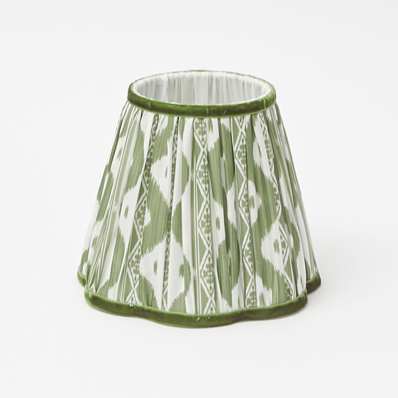 Tall Rechargeable Lamp with Olive Ikat Lampshade