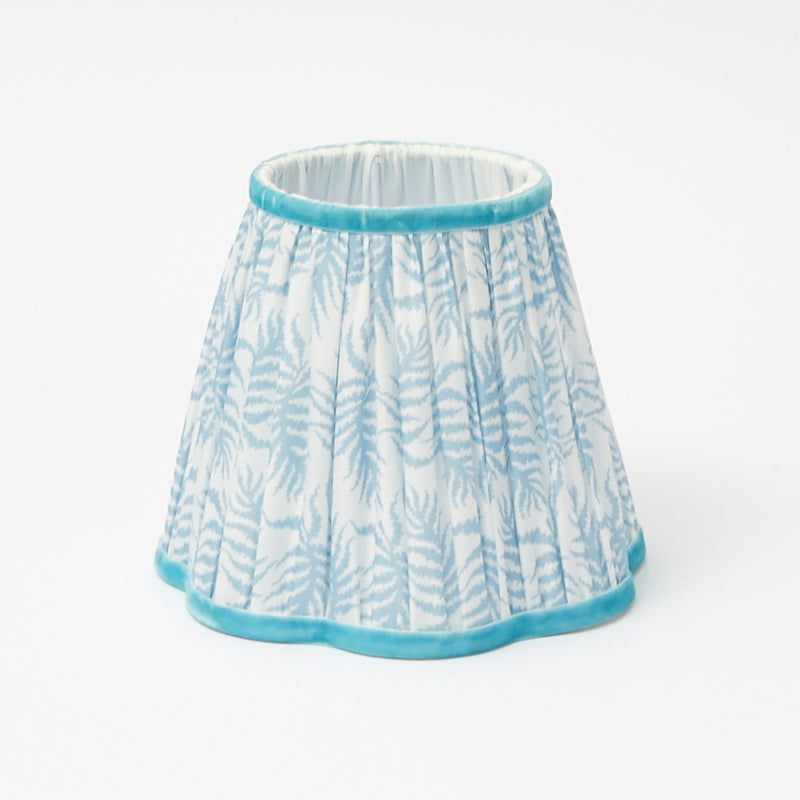 Rattan Bardot Rechargeable Lamp with Blue Fern Lampshade (15cm)