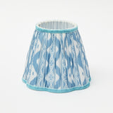 Rattan Ursula Rechargeable Lamp with Blue Ikat Lampshade (15cm)
