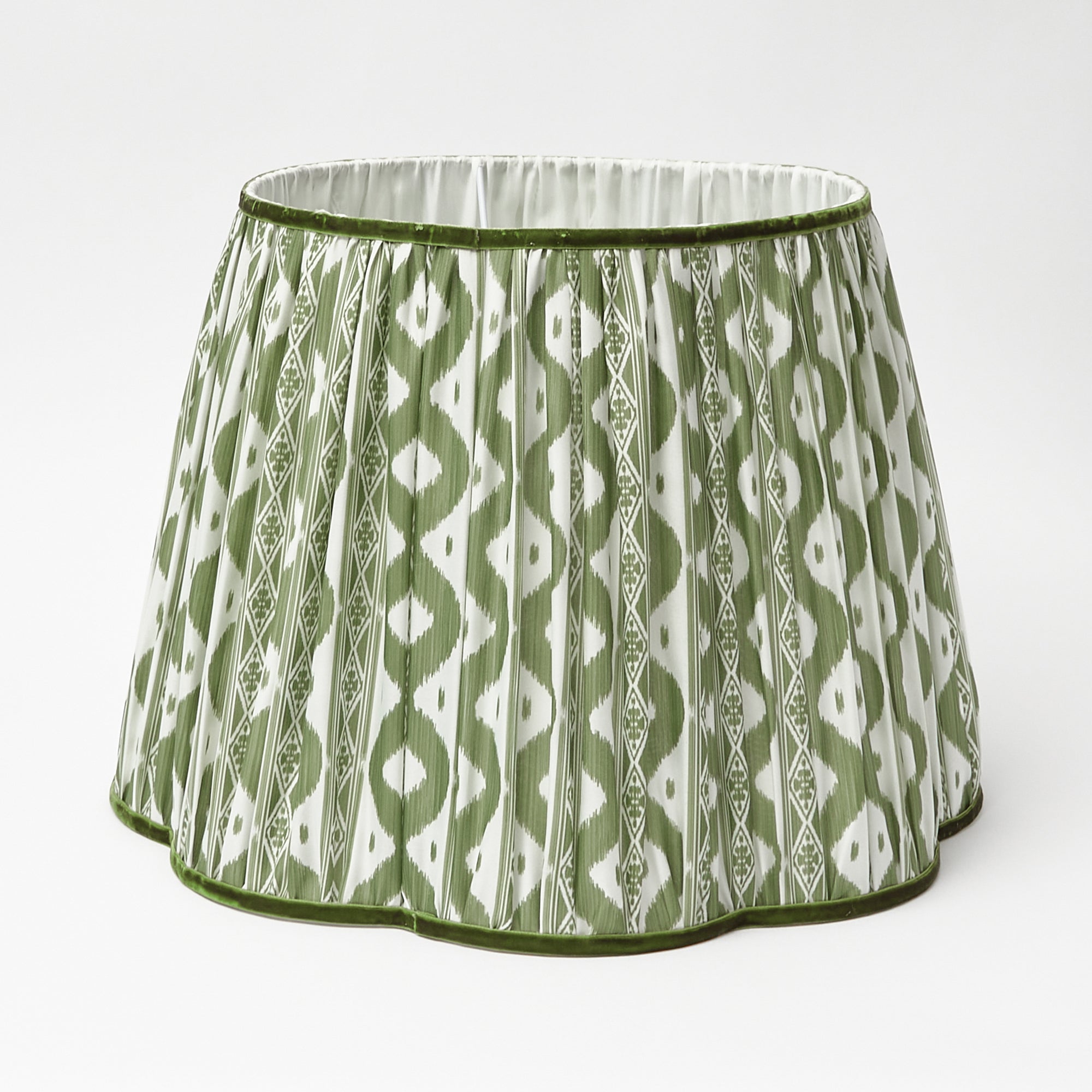 Olive Green Ikat Scalloped Lampshade (40cm)– Mrs. Alice