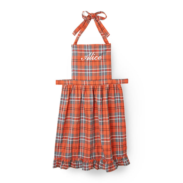 Frilled apron featuring the classic Fife tartan pattern.