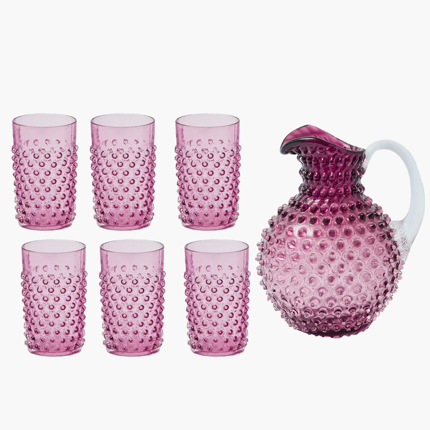Purple Hobnail Jug & Glasses (Set of 6)