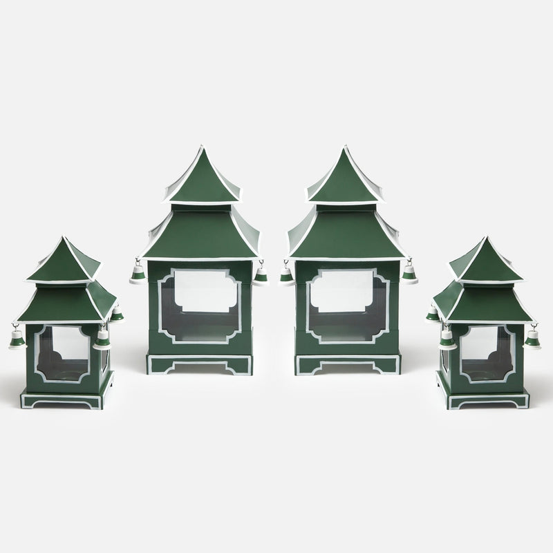 A set of two Forest Green Pagoda Lanterns to illuminate your space.