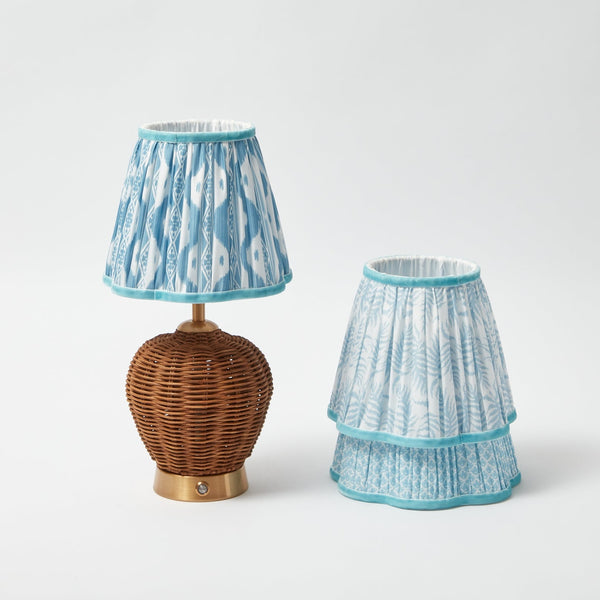 Rattan Ursula Rechargeable Lamp with Blue Lampshade (18cm)