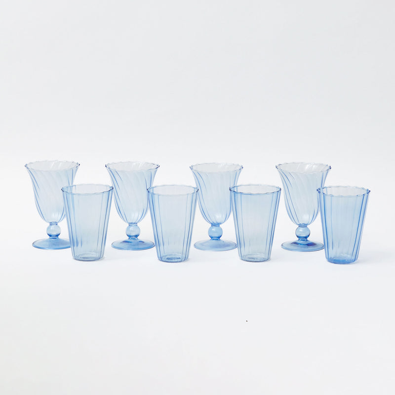 Blue Fluted Glassware (Set of 8)