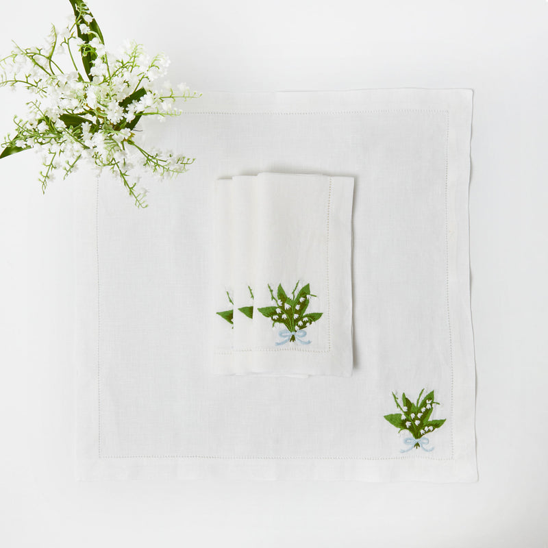 Lily of the Valley White Linen Napkins (Set of 4)