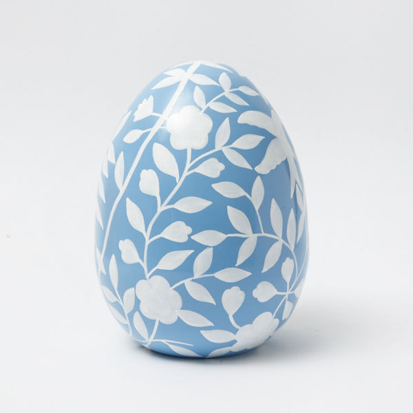 Large Blue Floral Tole Egg