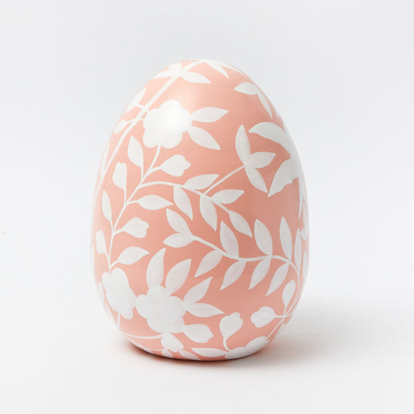 Large Pink Floral Tole Egg