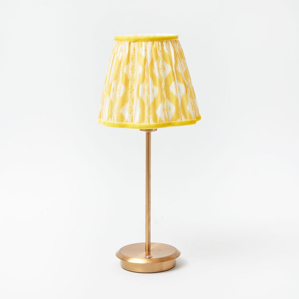 Tall Rechargeable Lamp with Yellow Ikat Scalloped Lampshade (18cm)