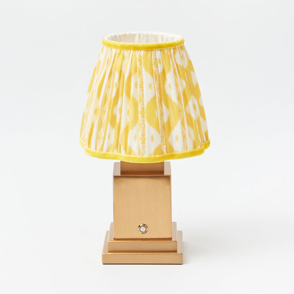 Rechargeable Lamp with Yellow Ikat Scalloped Lampshade (18cm)