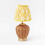 Rattan Ursula Rechargeable Lamp with Yellow Ikat Scalloped Lampshade (18cm)