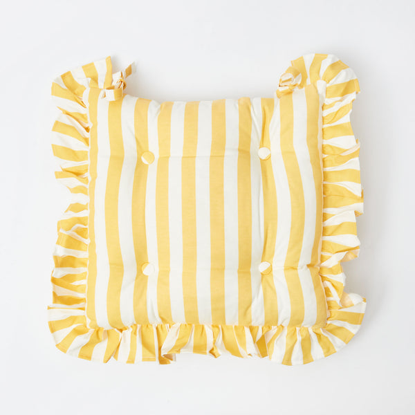 Frilled Yellow Stripe Seat Pad Cushion