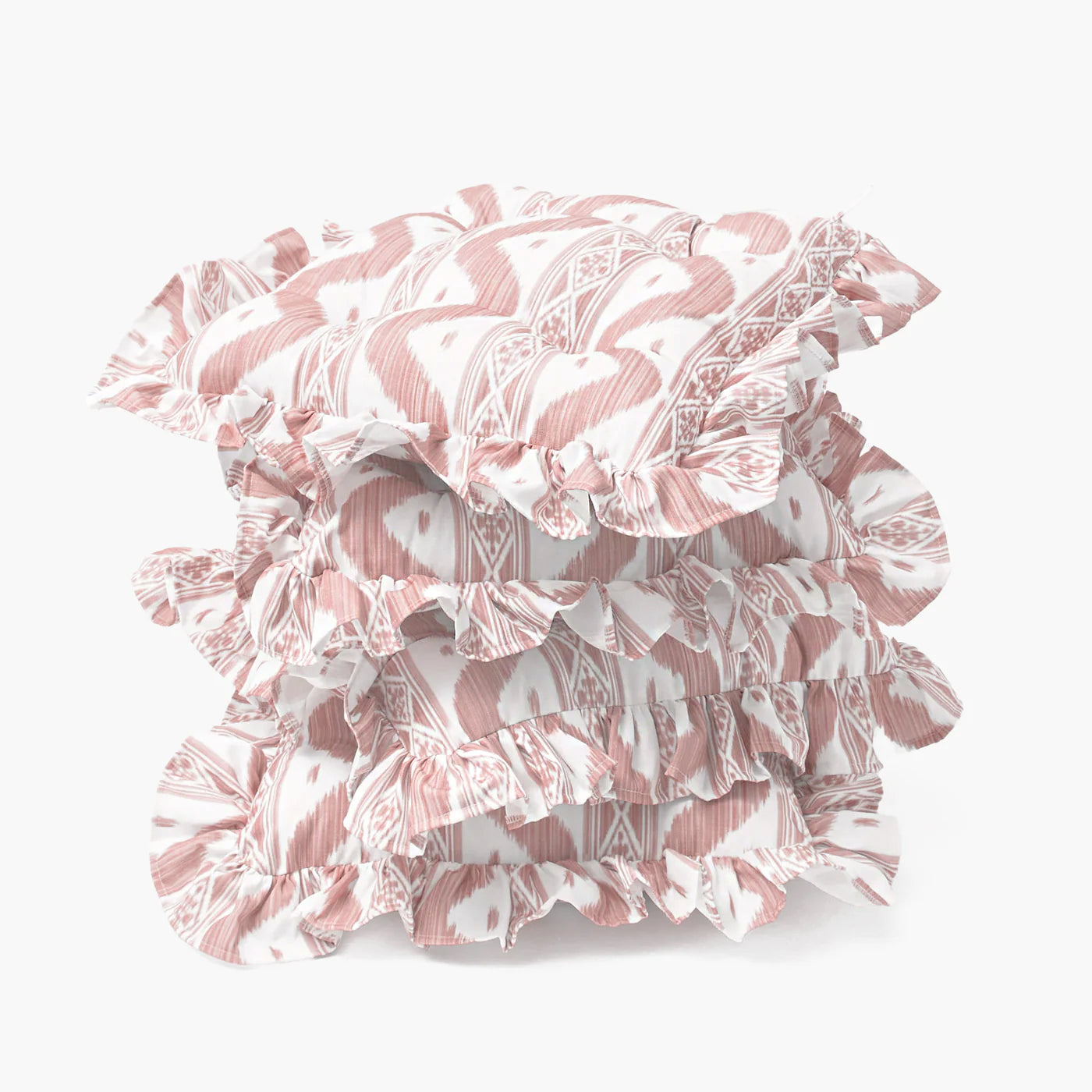 Frilled Pink Ikat Seat Pad Cushions (Set of 4)