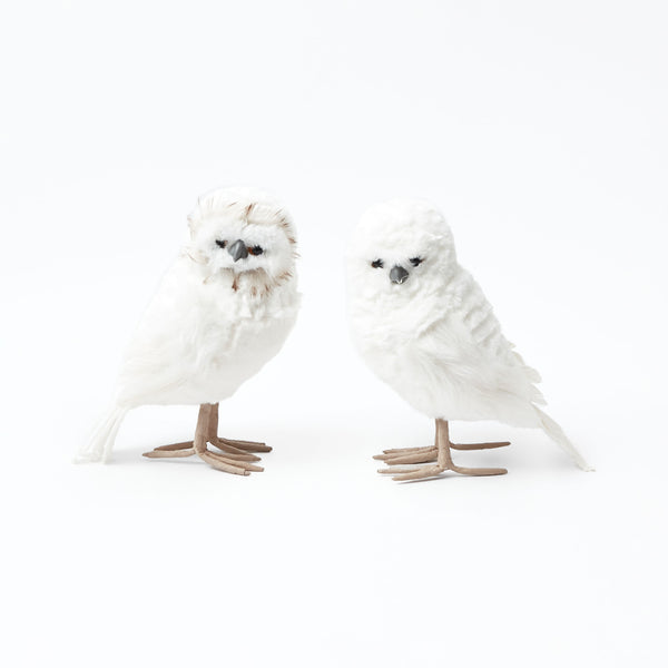Snowy Owl Pair: Whimsical woodland duo.