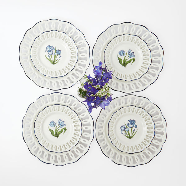 Elevate your dining experience with the White Lace Botanical Dinner & Starter Plates Set of 8, a sophisticated collection that adds a touch of timeless charm to your table.