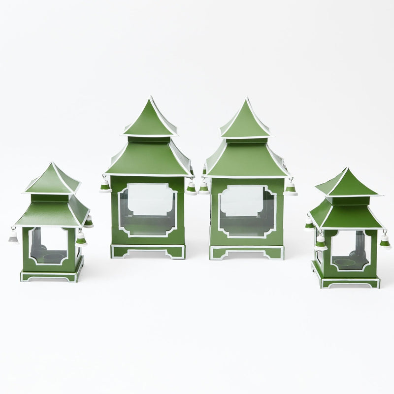 Illuminate your space with the Apple Green Pagoda Lantern Set, a collection of 13 lanterns that infuse your surroundings with a lively, apple green glow.