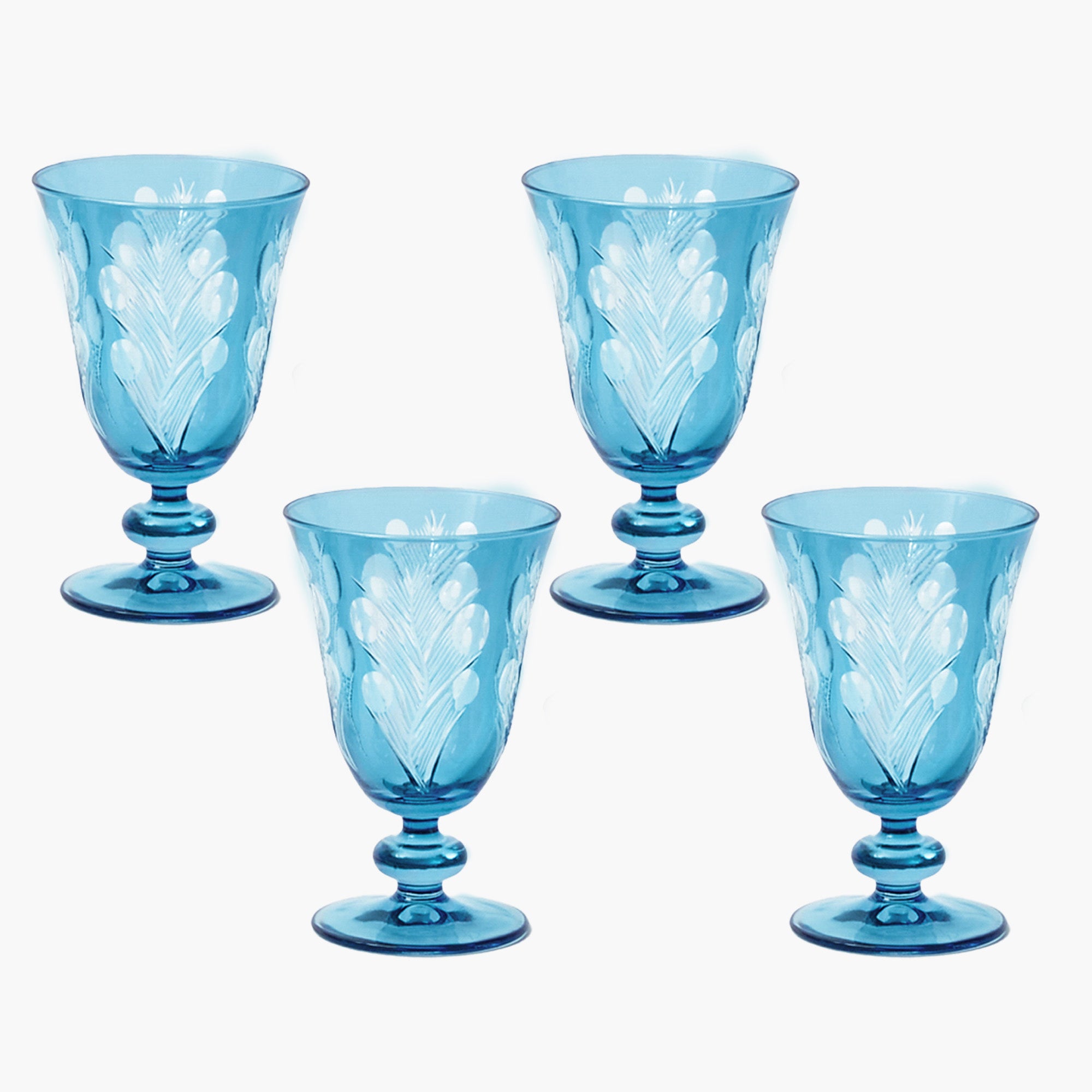 Blue Fern Engraved Wine Glasses (Set of 4)