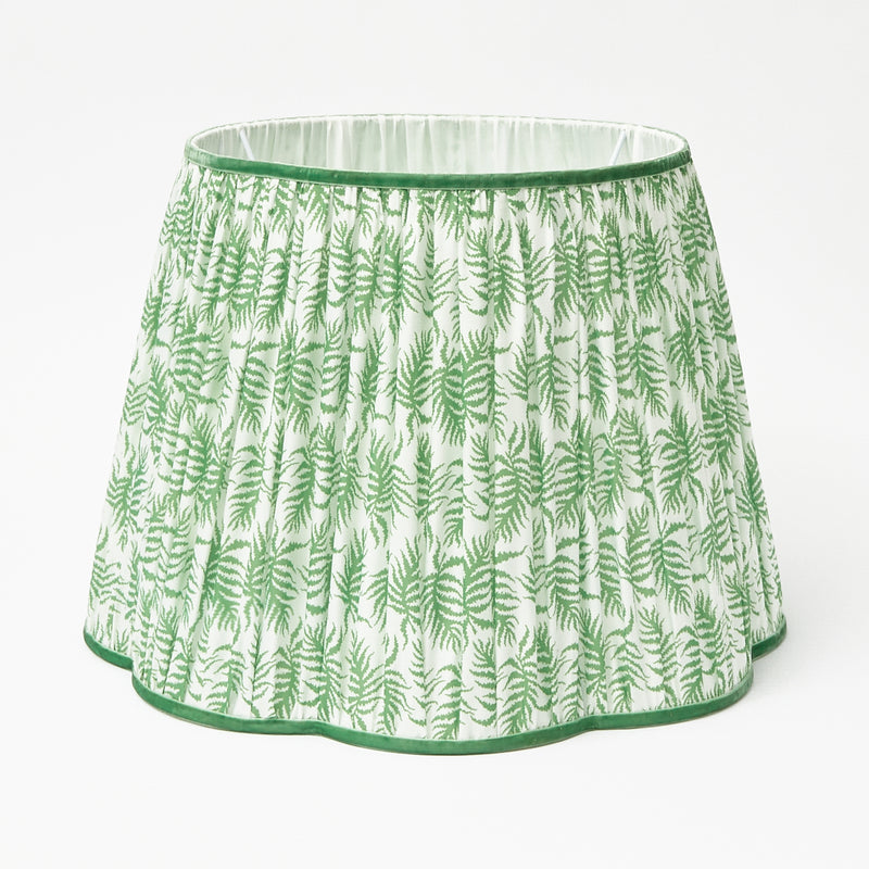 Rattan Blanche Lamp with Green Fern Lampshade (30cm)