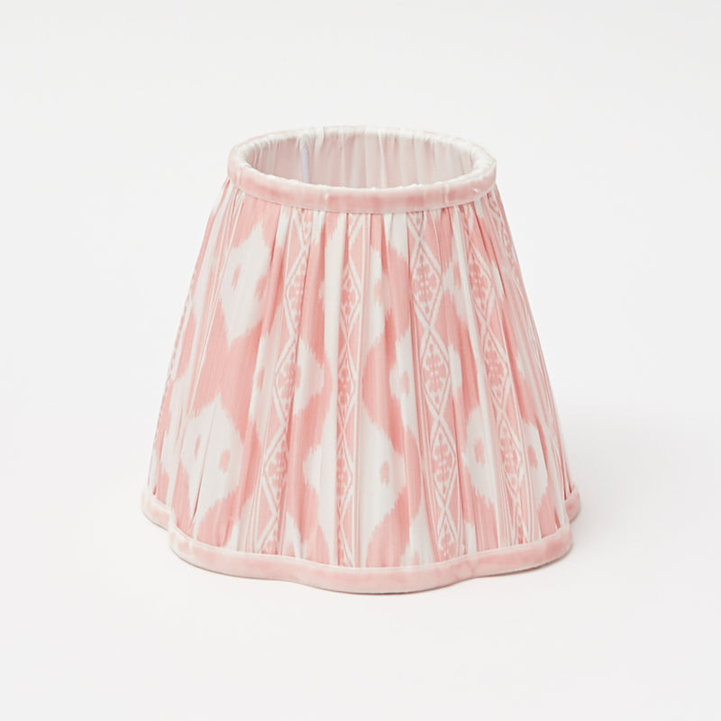 Rattan Ursula Rechargeable Lamp with Pink Ikat Lampshade (15cm)