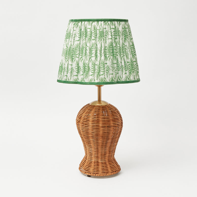 Rattan Blanche Lamp with Green Fern Lampshade (30cm)