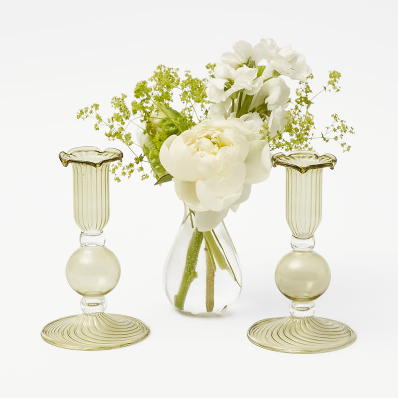 Small Eden Green Candle Holders (Pair)