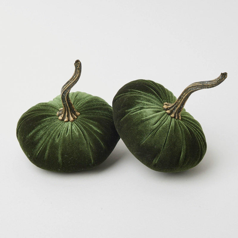 Pair of Moss Green Velvet Pumpkins: Elegant seasonal accents.