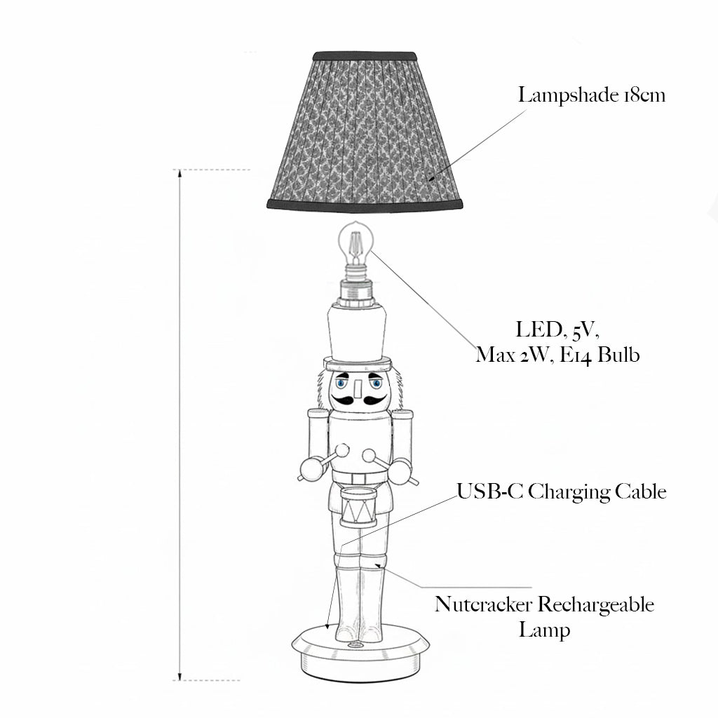 Pair of Nutcracker Rechargeable Lamps with Olive Ikat Shades (18cm)