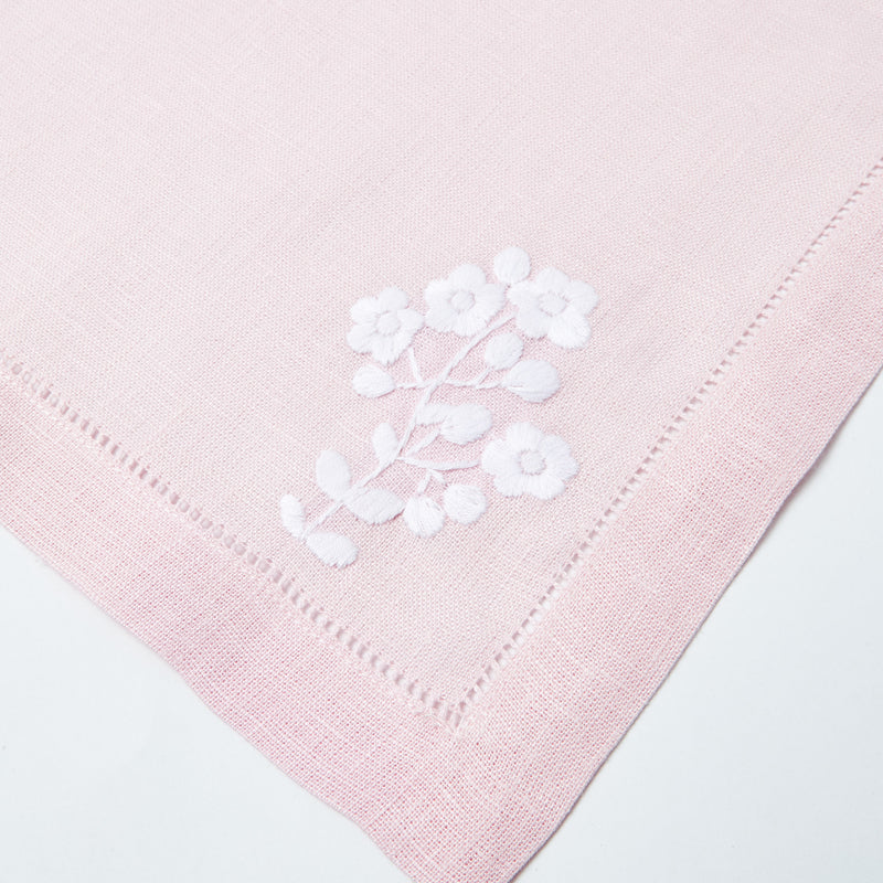 Pink Linen Flower Napkins (Set of 4)