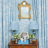 Blue Parrot Lamp with Soft Blue Ikat Scalloped Lampshade (30cm)
