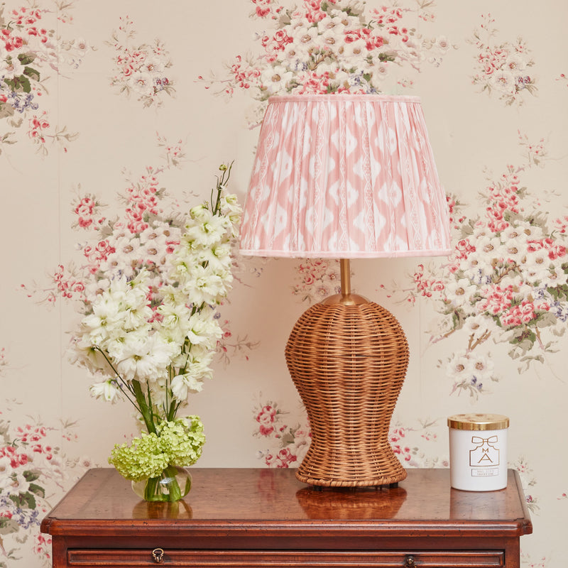 Rattan Blanche Lamp with Pink Ikat Lampshade (30cm)