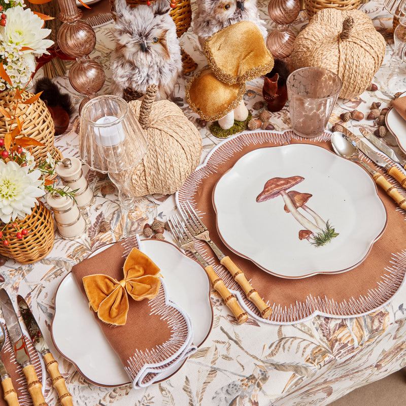 Enhance your dinnerware collection with the distinctive shape and style of this set of 21 Scalloped Mushroom Dinner Plates.