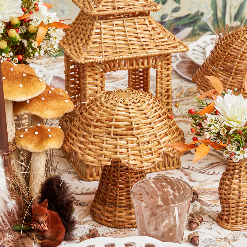 Add woodland allure with the delightful Natural Rattan Mushroom Family.