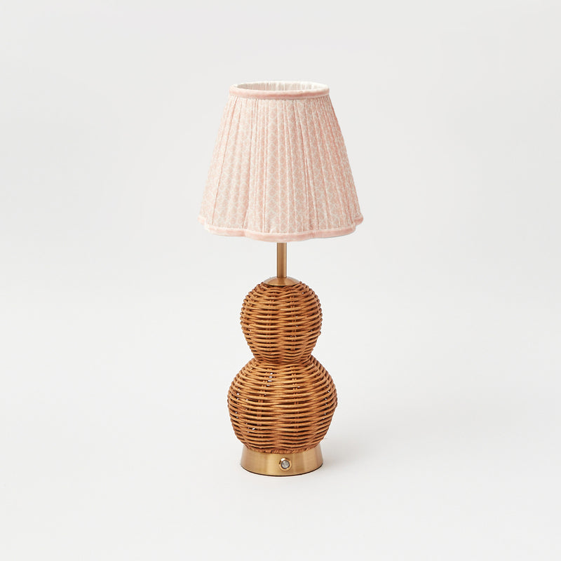 Rattan Bardot Rechargeable Lamp with Pink Lotus Flower Lampshade (15cm)