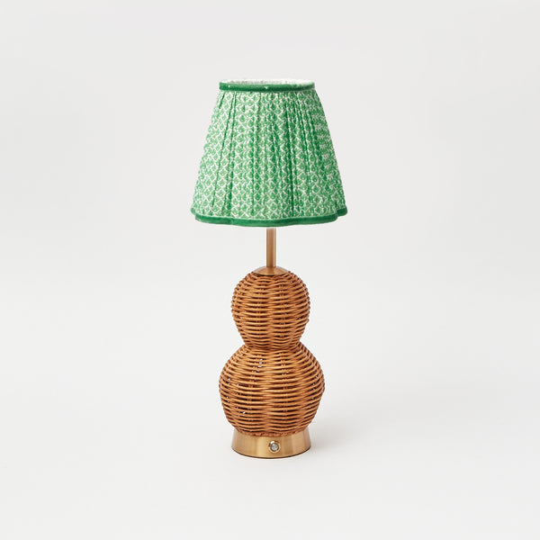 Rattan Bardot Rechargeable Lamp with Green Lotus Flower Lampshade (15cm)