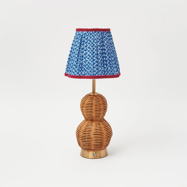 Rattan Bardot Rechargeable Lamp with Blue Lotus Flower Lampshade (15cm)