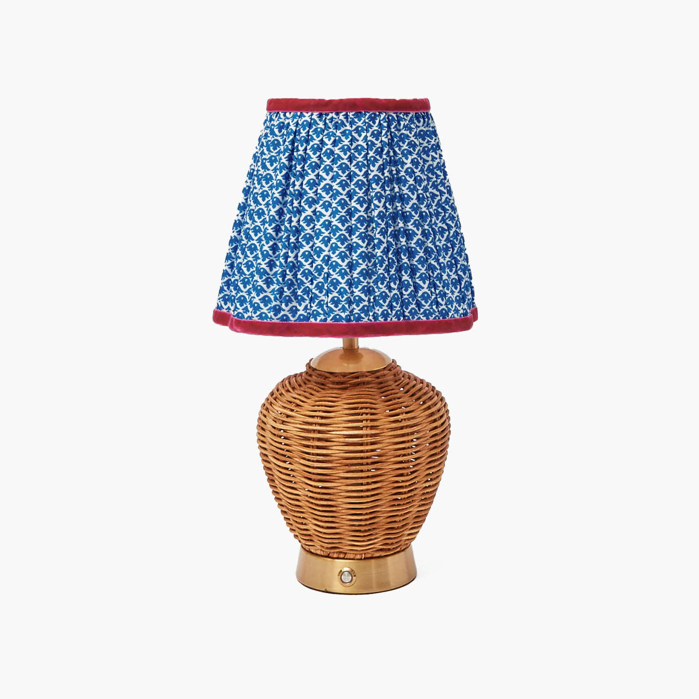 Rattan Ursula Rechargeable Lamp with Cobalt & Red Lotus Shade (18cm)