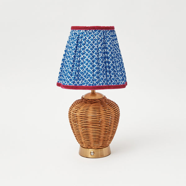Rattan Ursula Rechargeable Lamp with Blue Lotus Flower Lampshade (18cm)