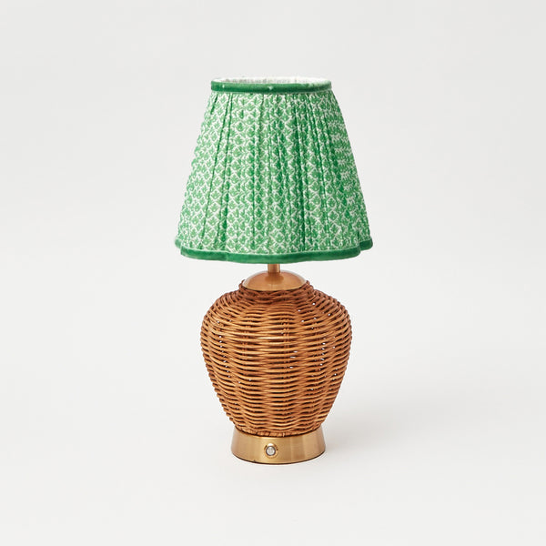 Rattan Ursula Rechargeable Lamp with Green Lotus Flower Lampshade (15cm)