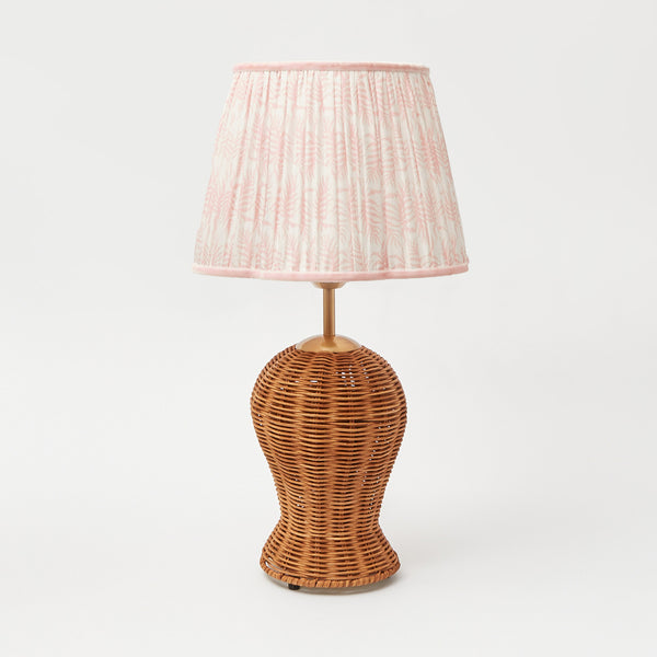 Rattan Blanche Lamp with Pink Fern Lampshade (30cm)