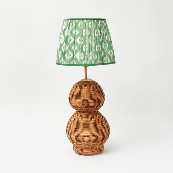 Rattan Bardot Lamp with Green Ikat Lampshade (30cm)