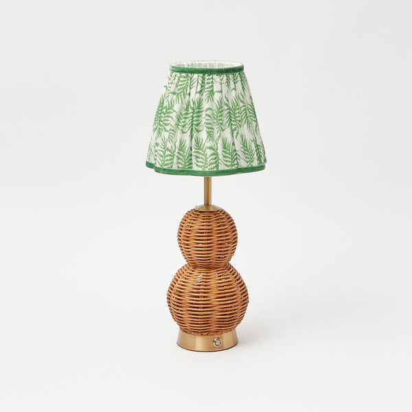 Rattan Bardot Rechargeable Lamp with Green Fern Lampshade (15cm)