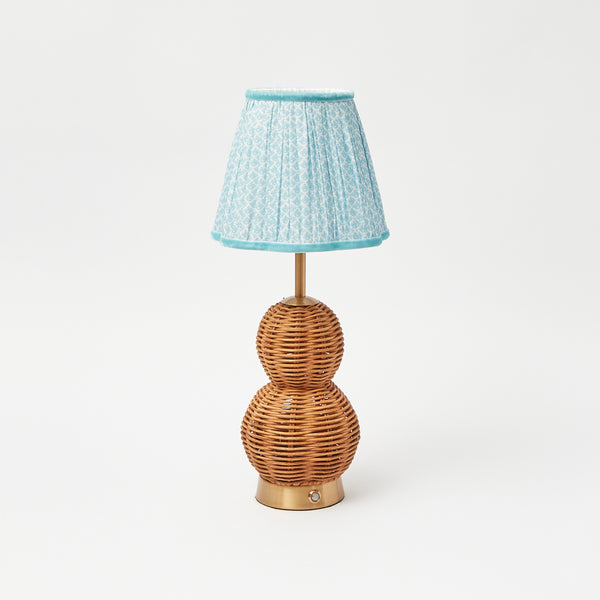 Rattan Bardot Rechargeable Lamp with Soft Blue Lotus Flower Lampshade (15cm)