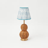 Rattan Bardot Rechargeable Lamp with Blue Fern Lampshade (15cm)