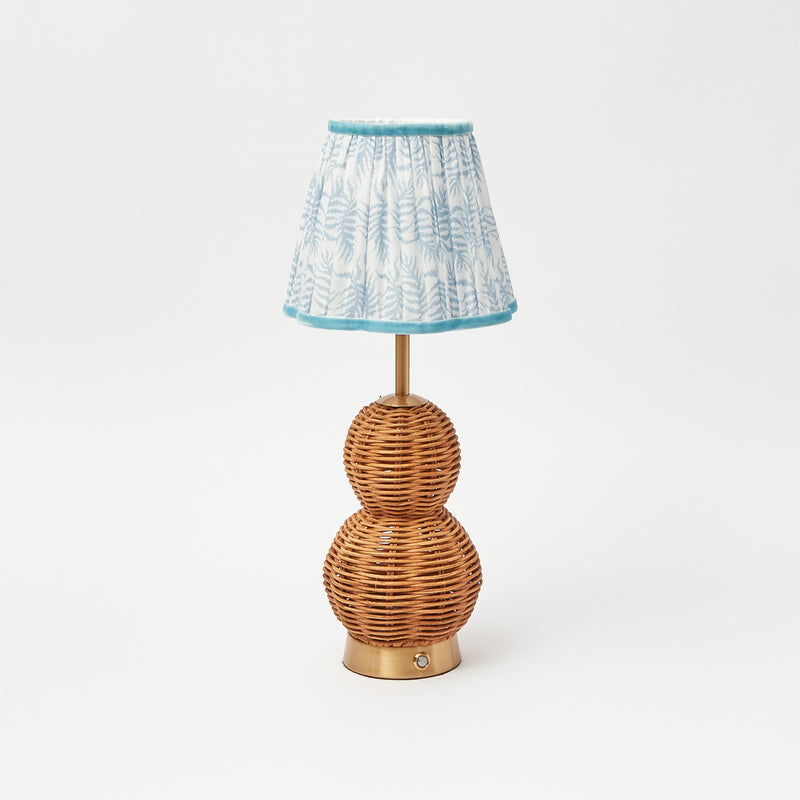 Rattan Bardot Rechargeable Lamp with Blue Fern Lampshade (15cm)