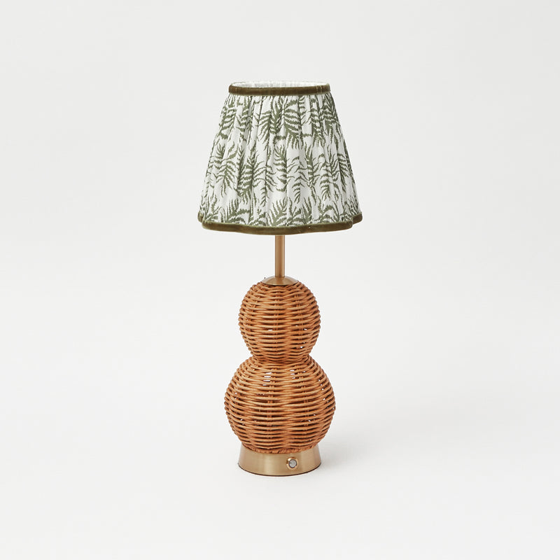 Rattan Bardot Rechargeable Lamp with Olive Fern Lampshade (15cm)