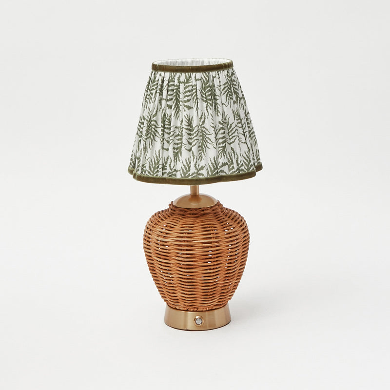 Rattan Ursula Rechargeable Lamp with Olive Lampshade (18cm)