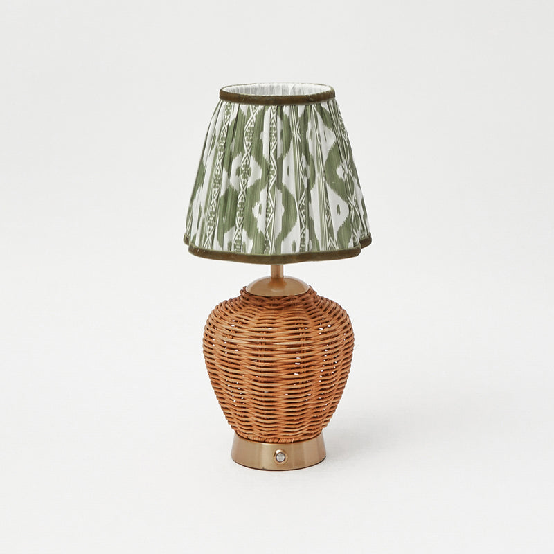 Rattan Ursula Rechargeable Lamp with Olive Lampshade (18cm)