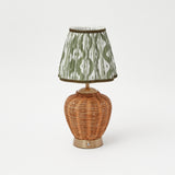 Rattan Ursula Rechargeable Lamp with Olive Ikat Lampshade (15cm)